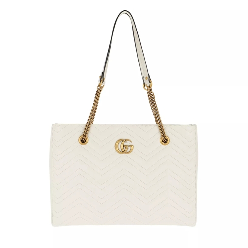 Gucci GG Marmont Matelassé Medium Tote Leather White Rymlig shoppingväska