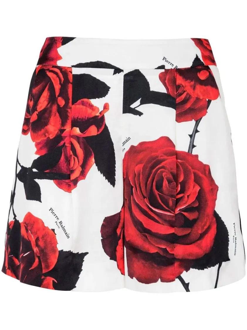 Thumbnail - Balmain - Rose-Print Satin Shorts - Größe 38 - bunt