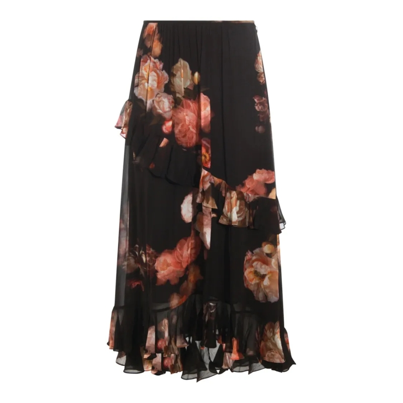 Zimmermann Midirok High Waisted Ruffled Skirt With Asymmetric Hem Black