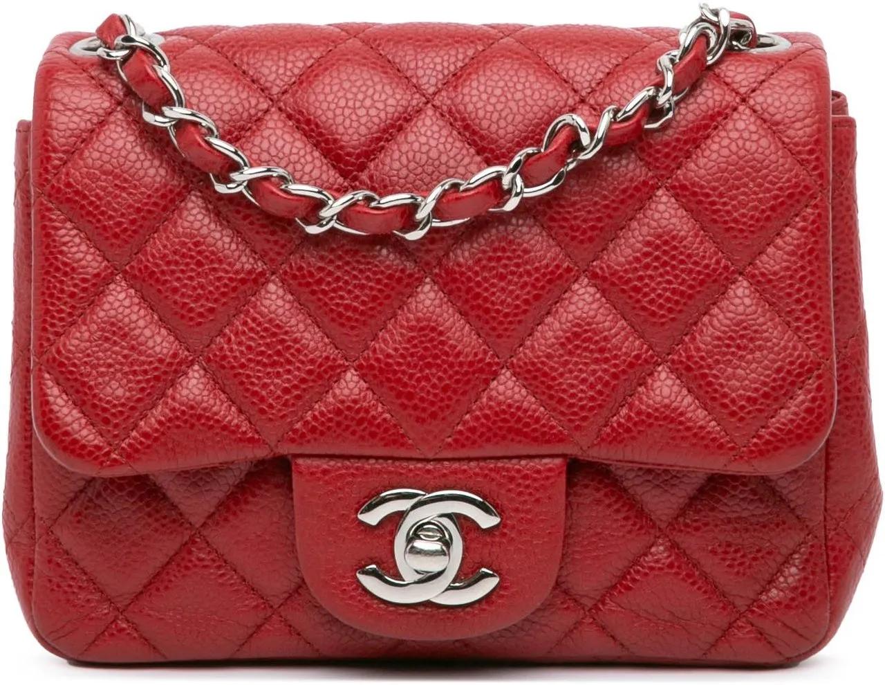 Chanel Hobo Bags - Mini Square Classic Caviar Single Flap - Gr. unisize - in Rot - für Damen