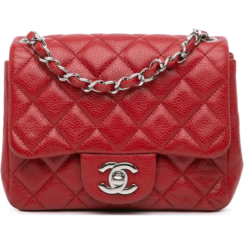Chanel Sac à bandoulière Mini Square Classic Caviar Single Flap rot