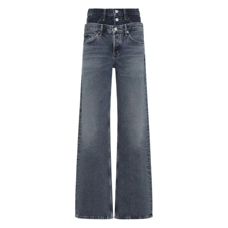 Agolde Jeans Relaxed Fit Straight-Leg Dual-Layer Denim Jeans Blue