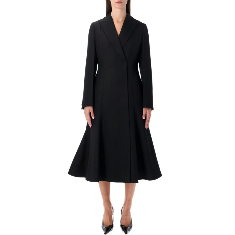 Fendi Overgangsmantel Black Grain De Poudre Wool Midi Coat Black