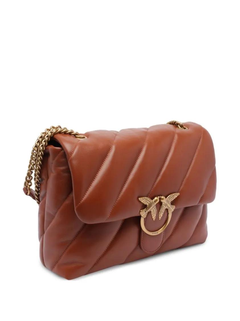 pinko Hobo bags Foldover Top Brown Leather Handbag in bruin
