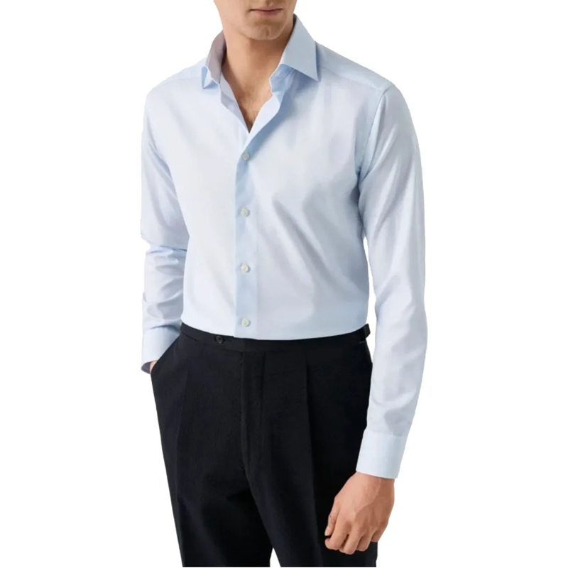 Eton  Eton Semi Solid Cotton Lyocell Shirt Lange Mouw Ov blau(Image 2)