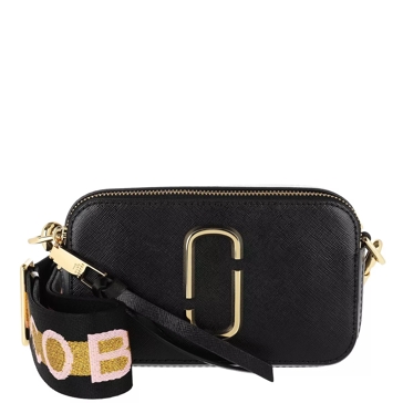Marc Jacobs Logo Strap Snapshot Small Camera Bag Leather New Black