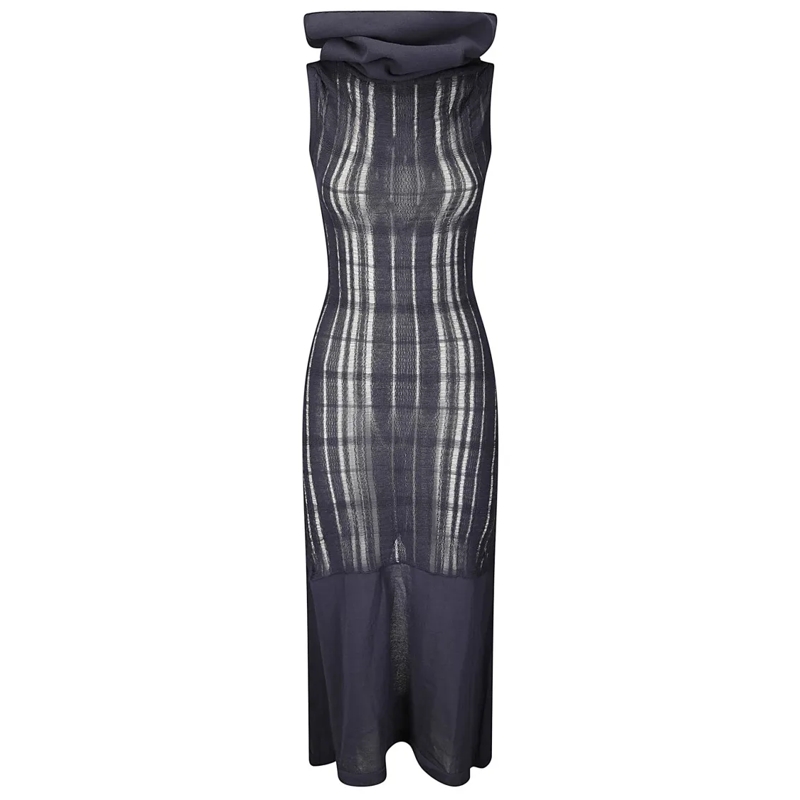 Our Legacy Midikleid Long Sleeveless Dress With Wide Turtleneck Blue