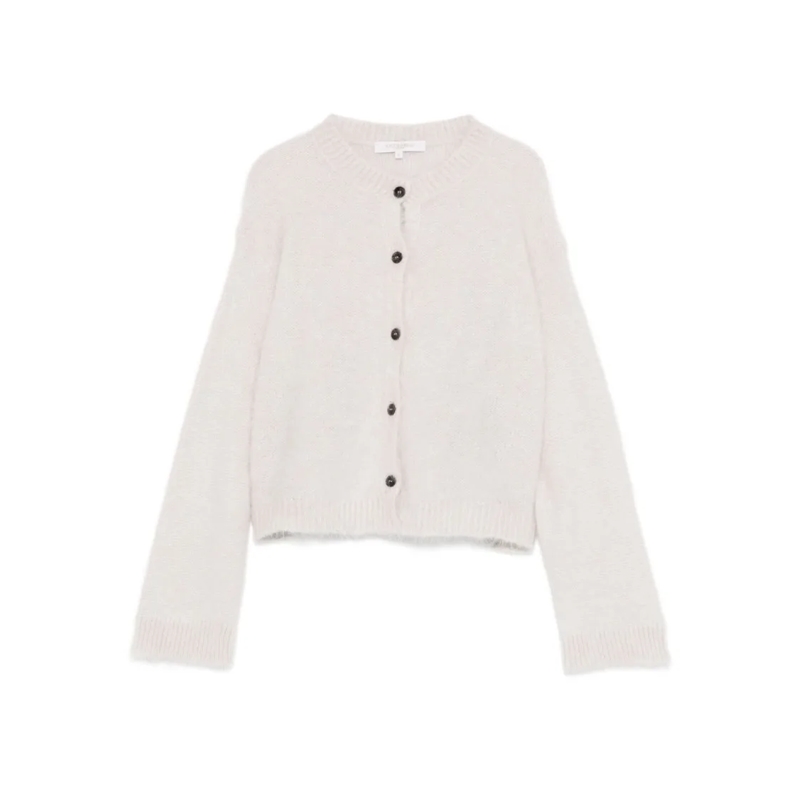 Antonelli Cardigan Fuzzy Cropped Cardigan With Ribbed Details Neutrals