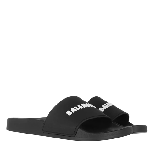Balenciaga Slide Logo Sandals Black/White Slip-in skor
