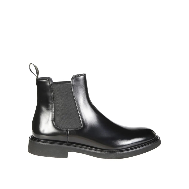 Doucal's Bottes Polished Leather Ankle Boots With Elastic Side Pan Black