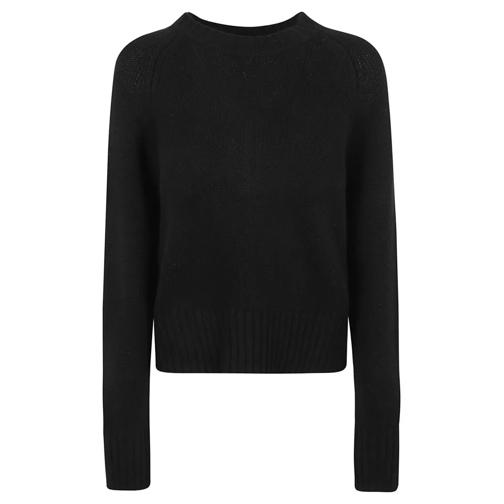 Allude Pull Black Virgin Wool-Cashmere Blend Ribbed Knit Crew  Black