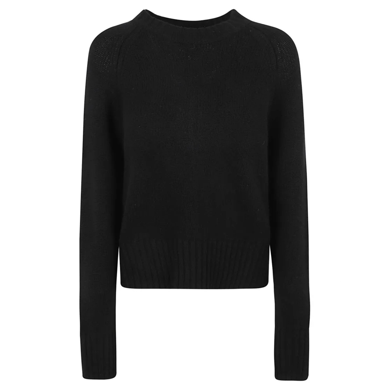 Allude Trui Black Virgin Wool-Cashmere Blend Ribbed Knit Crew  Black