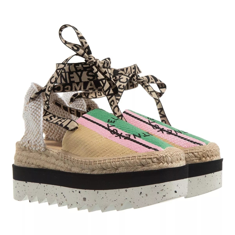 Stella McCartney Espadrilles Gaia Striped Raffia Platform Espadrilles Natural/Green