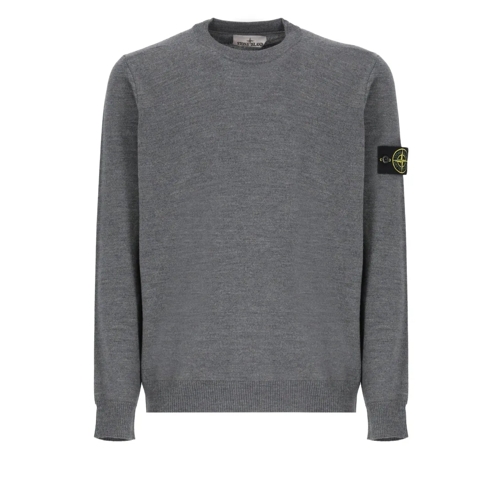 Stone Island Grey Wool Sweater With Logo Grey Pullover