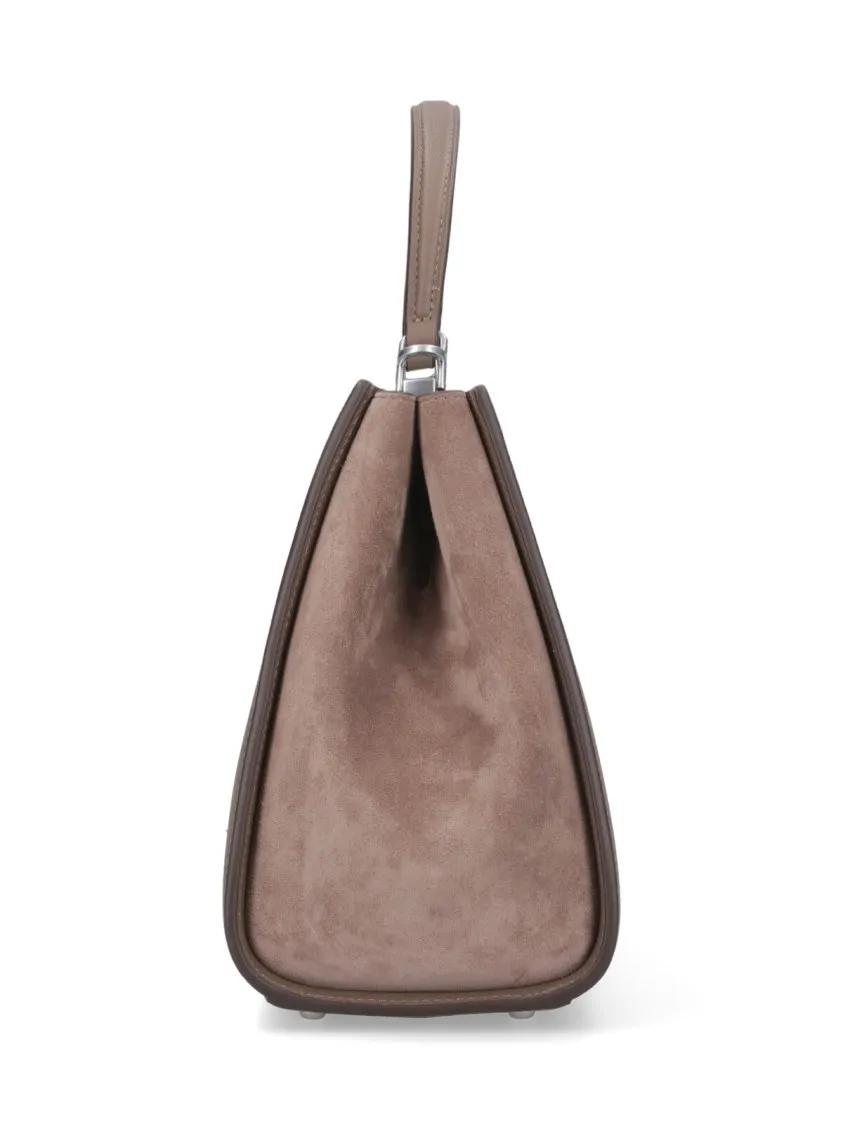 Thumbnail - Tory Burch Hobo Bags - Spacious Pebbled Leather Handbag With Suede Accent - Gr. unisize - in Grau - für Damen