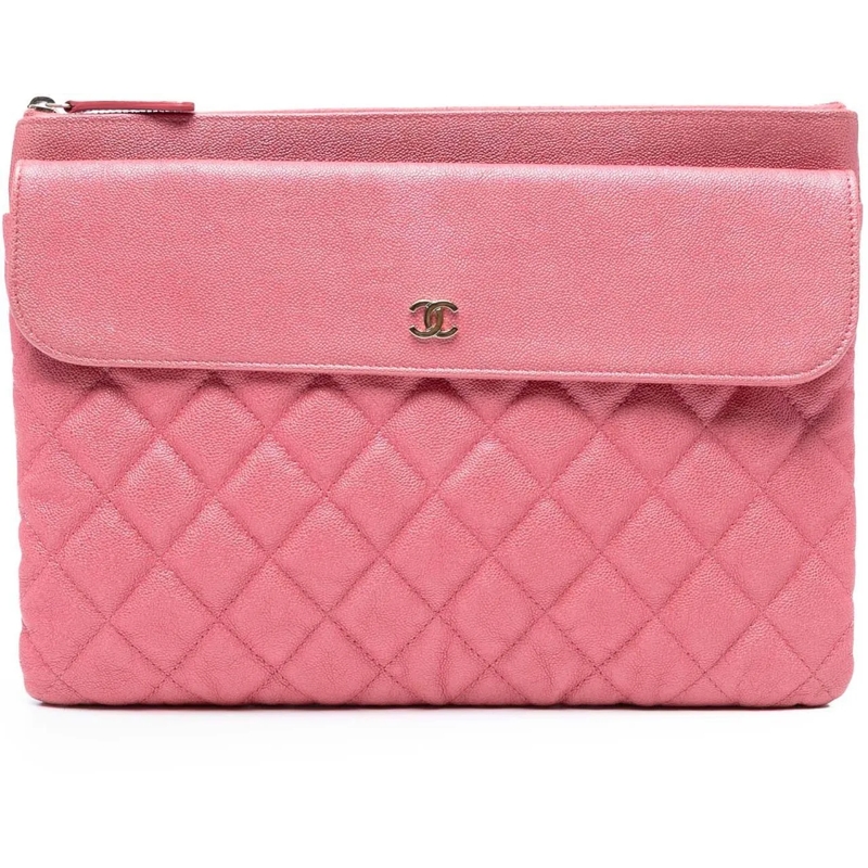 Chanel Pochette Medium CC Quilted Caviar Flap Cosmetic Case rose