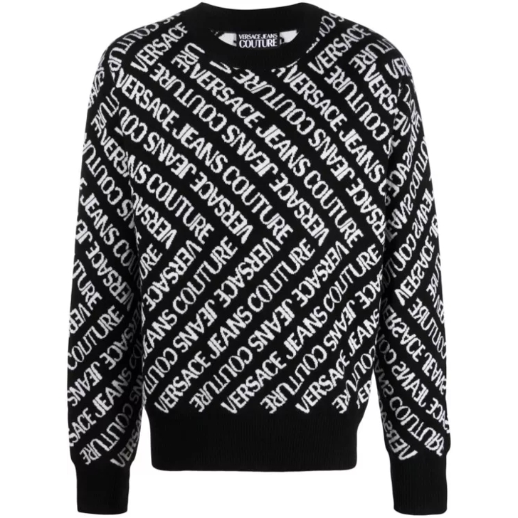 Versace Jeans Couture All Over Print Black Sweater Black Trui