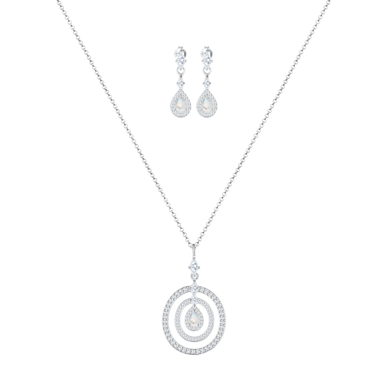 Elli Mittellange Halskette Schmuckset Kreis Geo Marquise Zirkonia Mondstein 9 silber(Image 2)