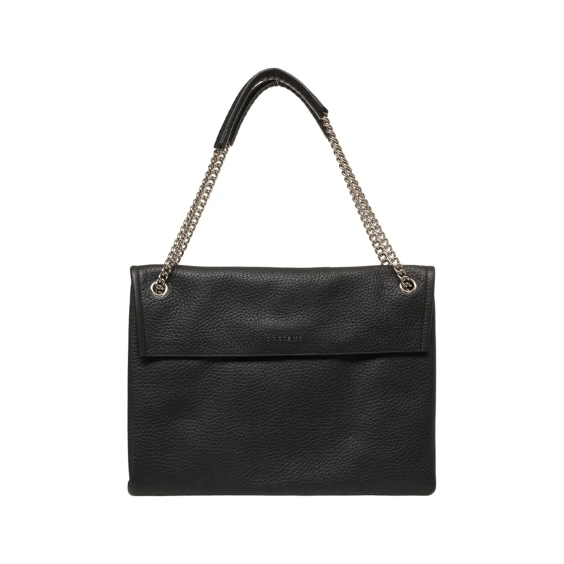 Orciani Schultertasche Hammered Leather Shoulder Bag With Removable Chain Black