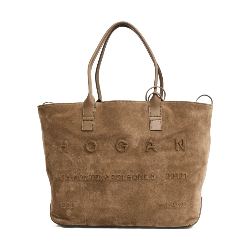 Hogan Fourre-tout Address Medium Shopping Bag In Sand Suede Brown