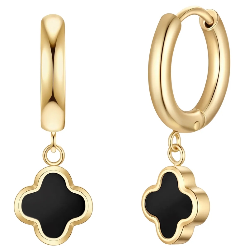 Glanzstücke München Ohrhänger Edelstahl Creolen Achat Kleeblatt gold