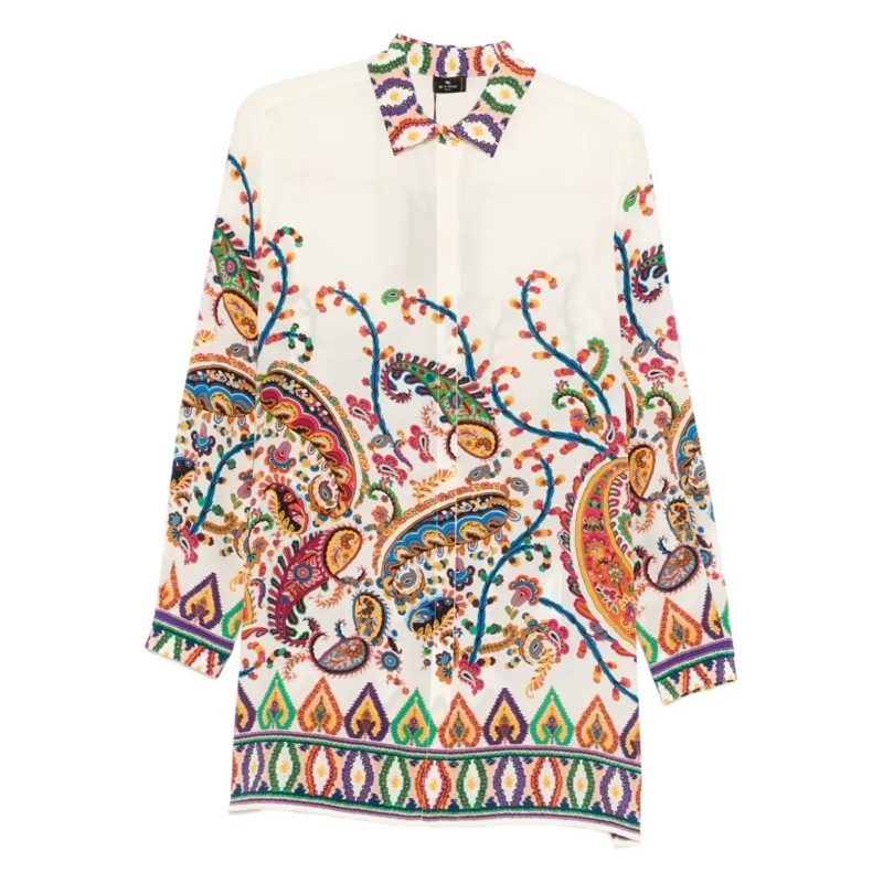 Etro Overhemd Long-Sleeved Multicolour Silk Shirt With Paisley Neutrals
