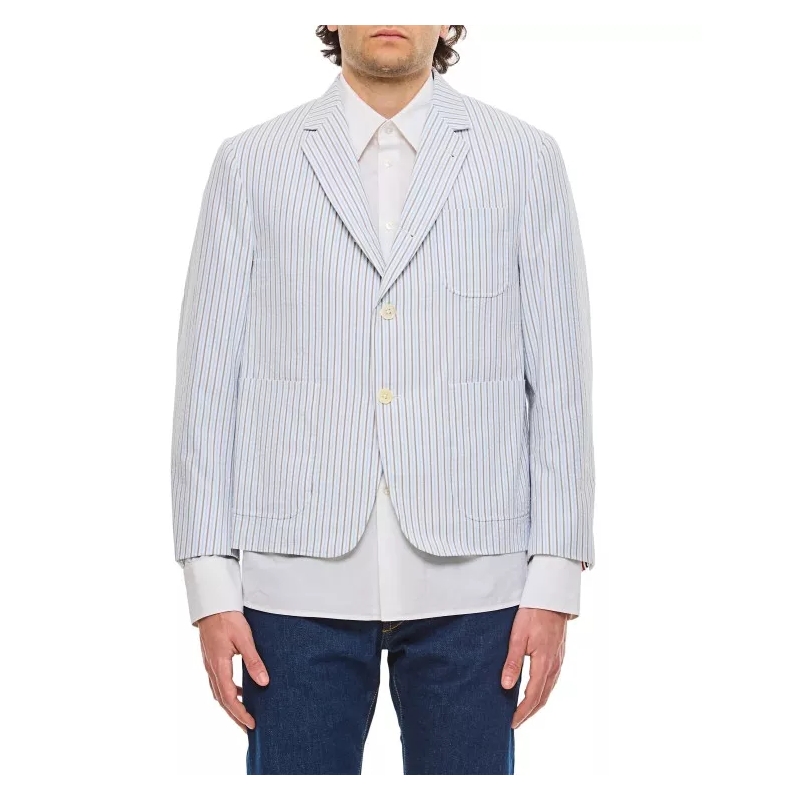 Thom Browne Blazer Cotton Seersucker Jacket Blue