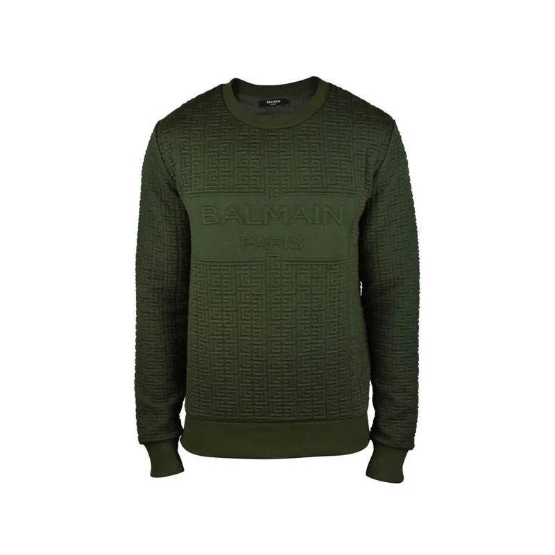 Balmain  Textured Cotton Sweatshirt With Monogram Design Black