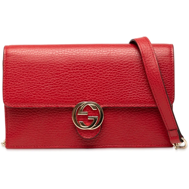 Gucci Sac à bandoulière Leather Interlocking G Dollar Wallet on Chain rot
