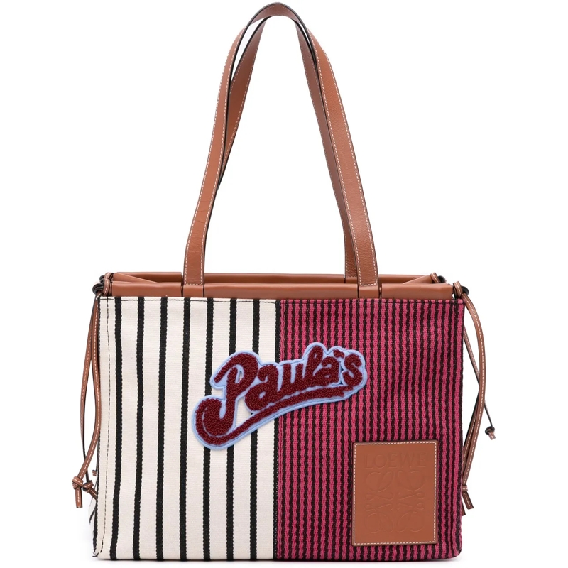 Loewe Shopper Paulas Ibiza Large Canvas Stripes Cushion Tote rot