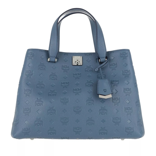 MCM Essential Monogrammed Leather Tote Large Luft Blue Tote