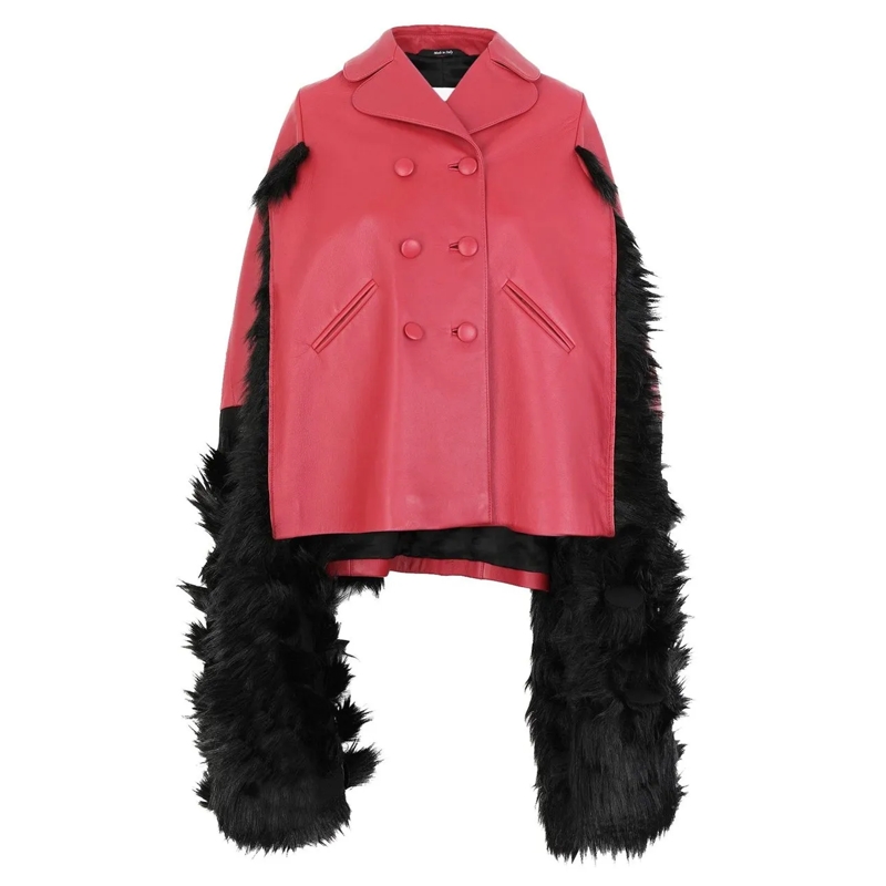 Maison Margiela Übergangsjacke Maison Margiela Faux Fur Trimmed Leather Cape Jack rot
