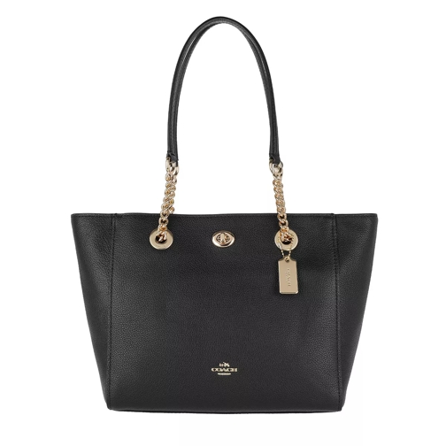Coach Polished Leather Chain Tote Black Tote