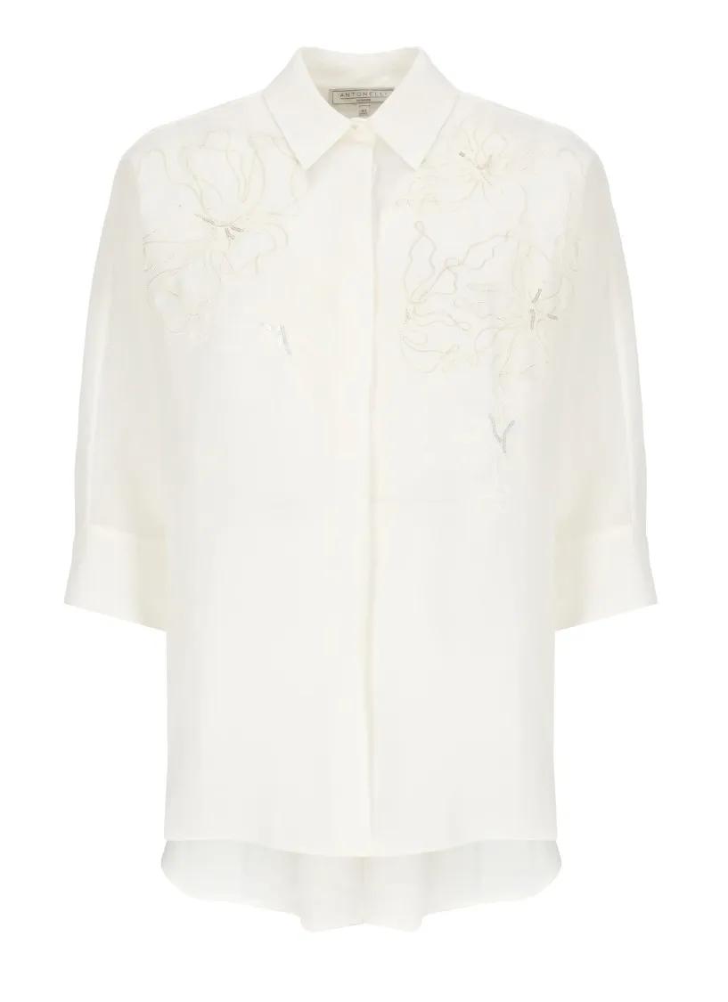 Thumbnail - Antonelli - White Linen And Silk Shirt - Größe 40 - weiß