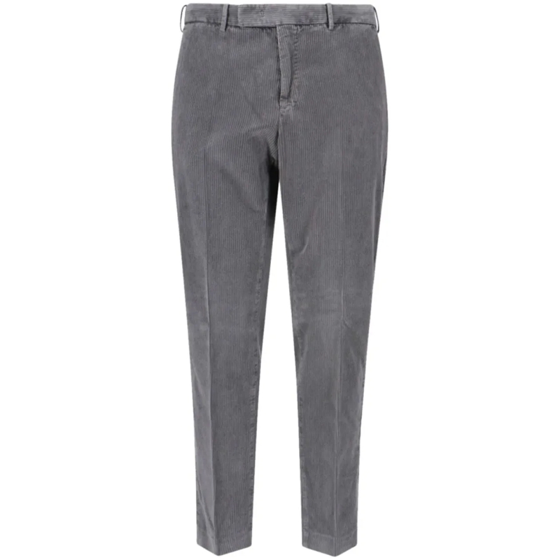 Pt Torino Pantalon de costume Tailored Grey Corduroy Trousers With Mid-Rise Fit Grey
