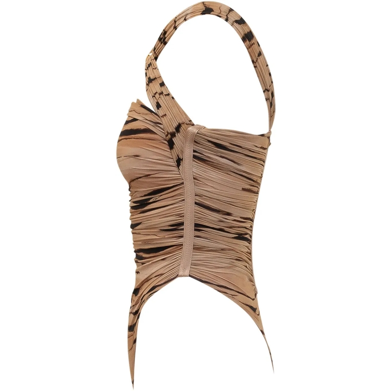 Elisabetta Franchi Body Body con Spalline Incrociate e Stampa beige(Image 3)