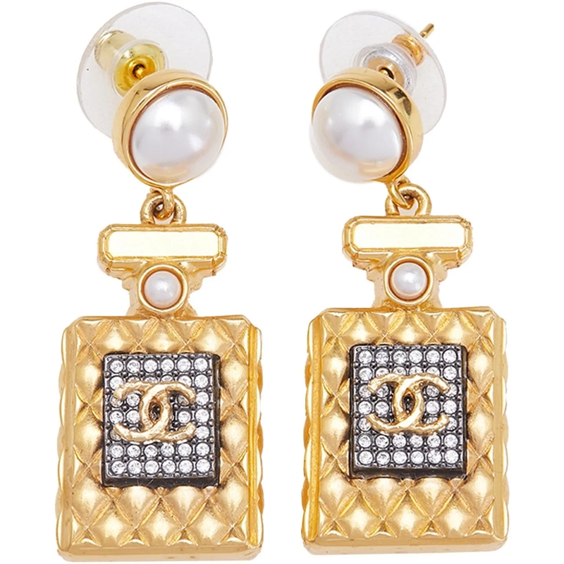 Chanel Creolen Gold Plated and Faux Pearl Crystal CC Perfume Bott gold