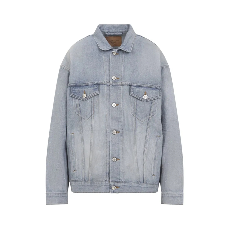 Balenciaga Spijkerjasje Light-Wash Denim Jacket With Bold Logo Blue