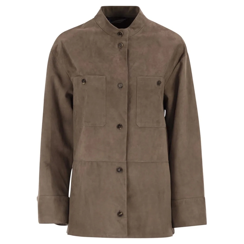 Max Mara Übergangsjacke Smmelodia - Suede Jacket With Topstitching Grey