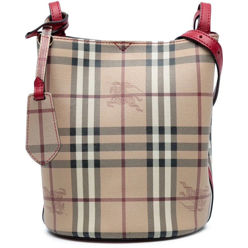 Burberry Schultertasche Haymarket Check Coated Canvas Lorne Bucket Bag braun