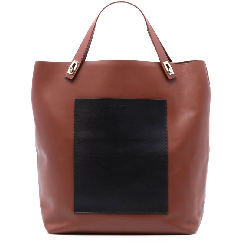 Balenciaga Shopper Bicolor Leather Pocket Shopping Tote braun