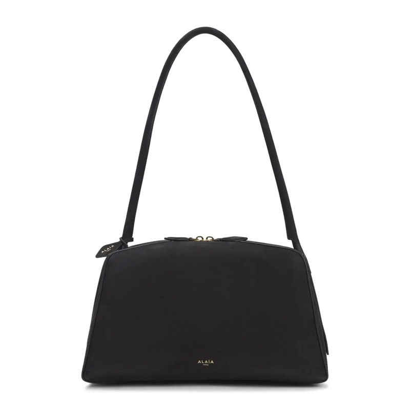 Alaia Sac à bandoulière Structured Trapezoidal Black Suede Shoulder Bag Black