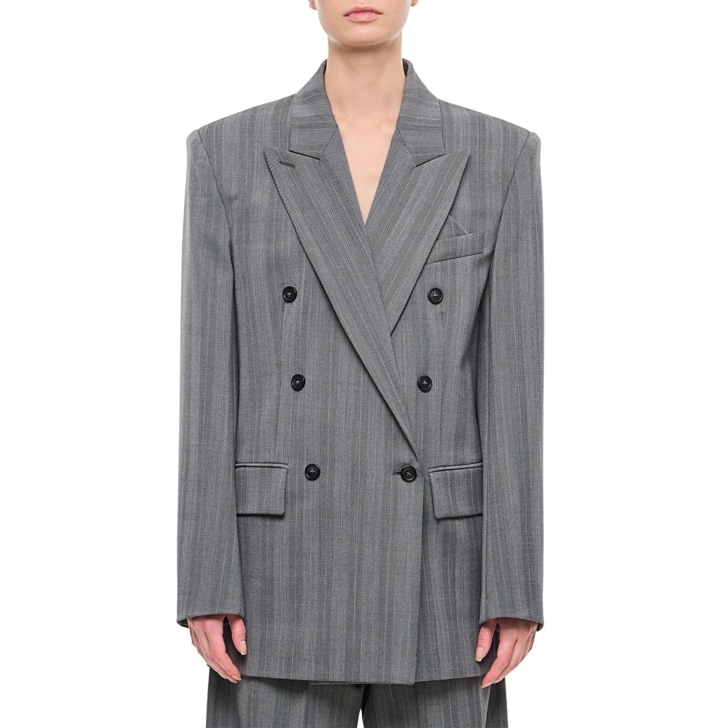 ジャケット SPORTMAX MERLOT DOUBLE BREASTED PINSTRIPES JACKET Sportmax Merlot Double Breasted Pinstripes Jacket Grey | Blazer