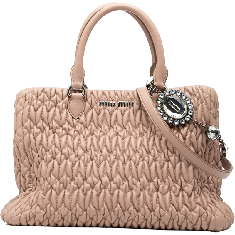 Miu Miu Schultertasche Matelasse Nappa Crystal Satchel braun