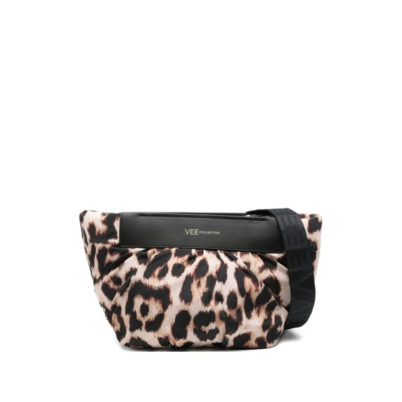 Vee Collective Pochette Leopard Print Nylon Clutch With Padded Finish Black