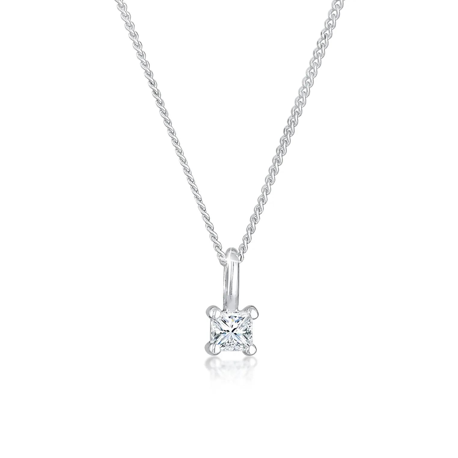 Elli Halsketten - Halskette Diamant (0.1 ct) Viereck Solitär 925 Sil - Gr. unisize - in Silber - für Damen