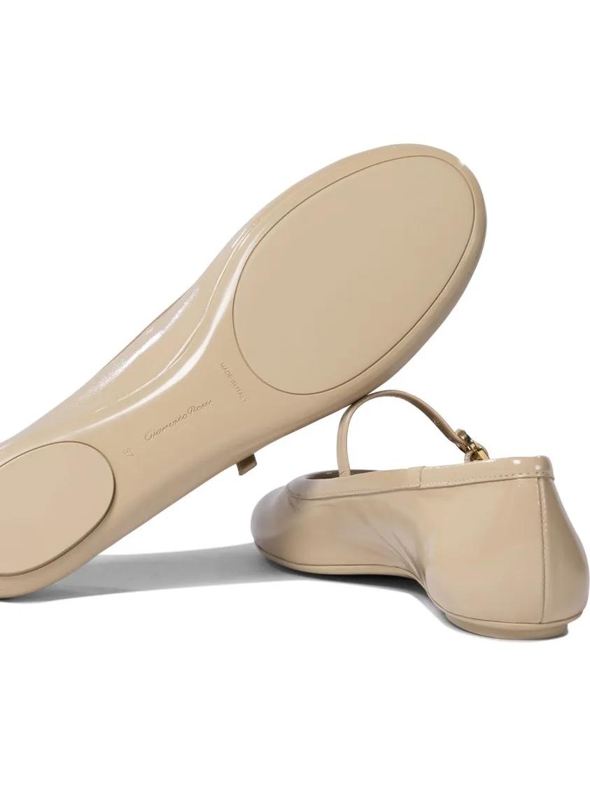 Thumbnail - Beige Leather Ballerinas With Buckle Strap - Gr. 38,5 (EU) - in Beige