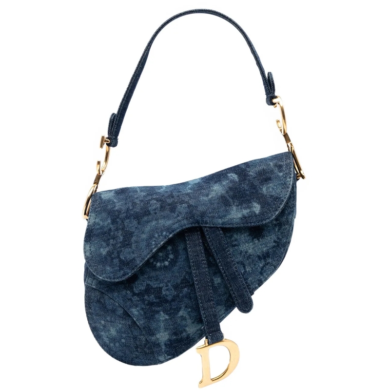 Christian Dior Schultertasche Denim Tie Dye Saddle Bag blau