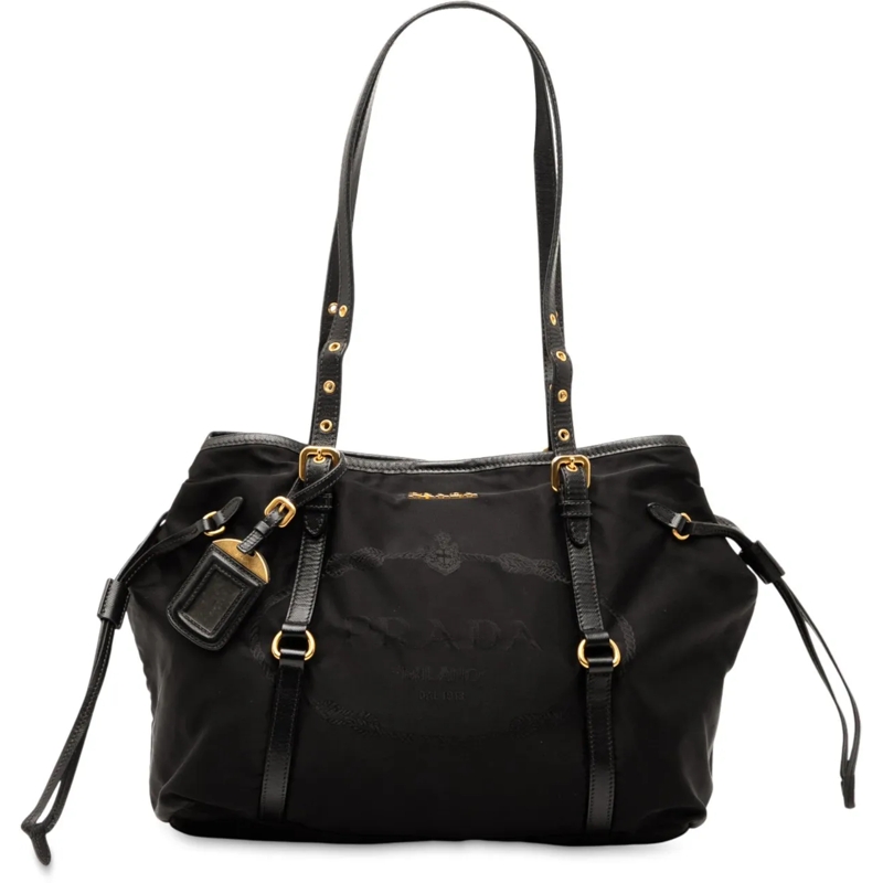 Prada Shopper Tessuto Canapa Logo Tote schwarz