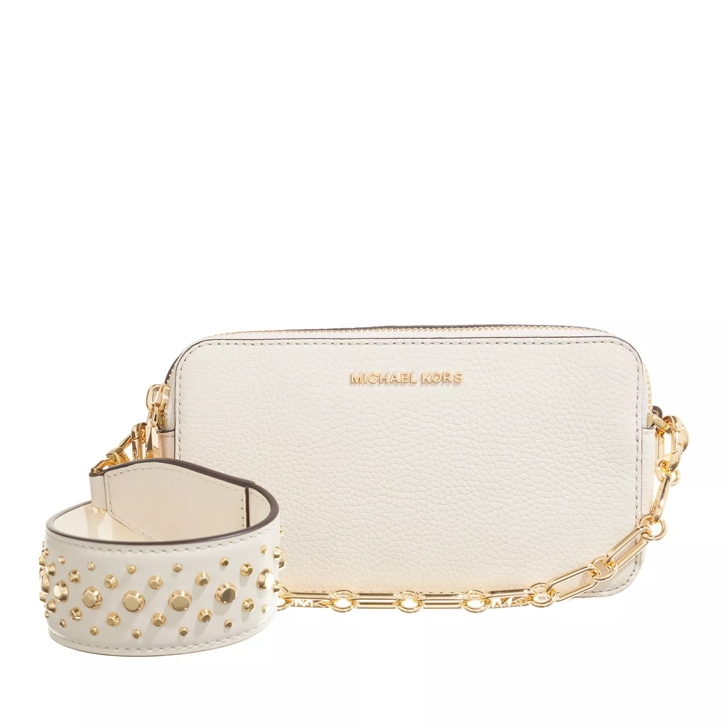 Michael Kors Jet Set Small Dbl Zp Camra Chain Crossbody Lt Cream